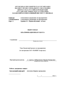 Дипломная — Бюджетный процесс на предприятии (по материалам ОАО «ВАМИН Татарстан») — 1
