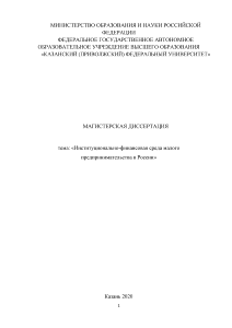 Магистерская диссертация — Институционально-финансовая среда малого предпринимательства в России — 1