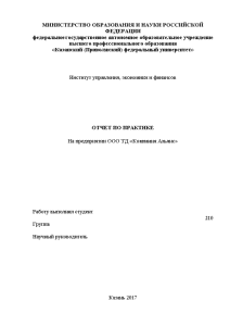 Отчёт по практике — Отчет по преддипломной практике на примере ООО ТД «Компания Альянс» — 1