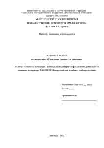 Курсовая — Стоимость компании-оптимальный критерий эффективности деятельности компании (на примере ПАО НКХП (Новороссийский комбинат хлебопродуктов)) — 1