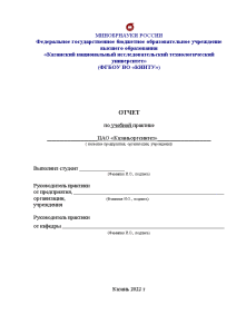 Отчёт по практике — Отчет по учебной практике на тему: Пиролиз этанового сырья в ПАО — 1