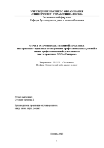 Отчёт по практике — Отчет по производственной практике на примере ООО «Унипром» — 1
