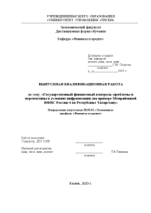 Бакалаврская — Государственный финансовый контроль: проблемы и перспективы в условиях цифровизации (на примере Межрайонная ИФНС — 1