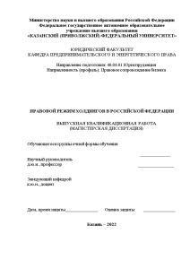 Магистерская диссертация — Правовой режим холдингов в Российской Федерации — 1