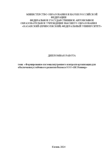 Дипломная — Формирование системы внутреннего контроля организации для обеспечения устойчивого развития бизнеса ООО «БК Риммер» — 1