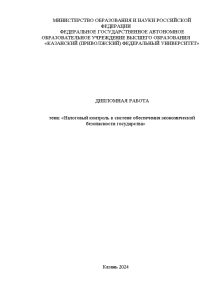 Дипломная — Налоговый контроль в системе обеспечения экономической безопасности государства — 1