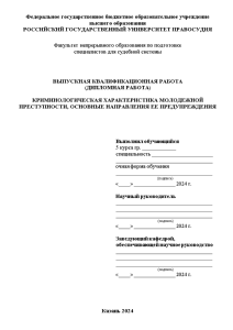 Дипломная — Криминологическая характеристика молодежной преступности, основные направления ее предупреждения — 1