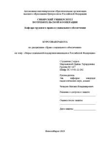 Курсовая — Меры социальной поддержки инвалидов в Российской Федерации — 1